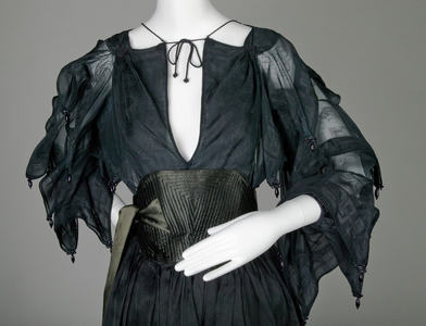 Evening dress, c.1979 (partial view), Silk organza, satin and cord, Zandra Rhodes, England