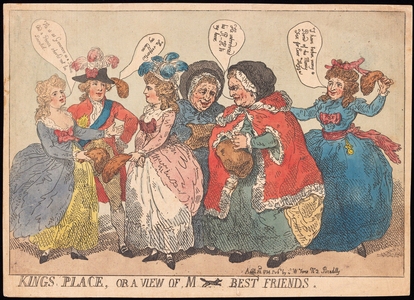 Kings Place, or a view of M ---- Best Friends, pub. 1784 (hand coloured engraving)