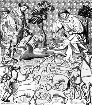 Medieval Stag Hunting, from 'Phoebus and his Staff hunting for Wild Animals' (print)