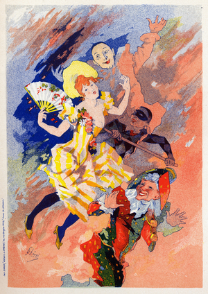 Art. Entertainment. The mime show. Allegory by Jules Cheret, France, c.1890 (poster)