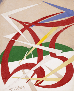 Lines of Speed + Landscape; Linea di Velocita + Paesaggio, 1915-16 (collage, paper and pencil on board)