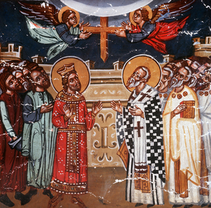 Exaltation of the Holy Cross, Emperor Heraclius and Patriarch Zacharias, 1494 (wall painting)