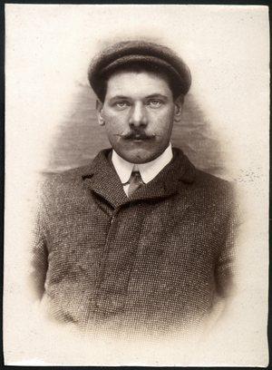 Richard Frederick Poynting, joiner, arrested for stealing fishing tackle, North Shields, UK, 1908 (b/w photo)