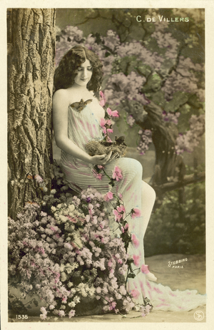 Girl with flowers (colour photo)