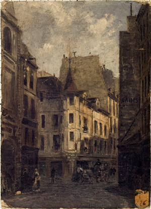 Rue de l'Ecole-de-Médecine with Marat's house, present-day 6th arrondissement, circa 1855 -1865 (painting)
