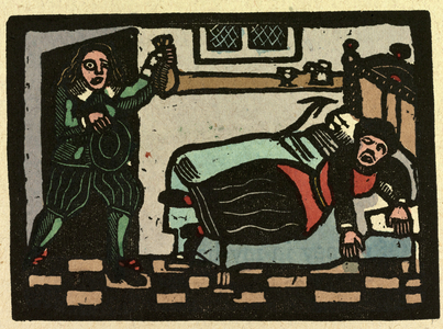 Illustration of English Tales Folk Tales and Ballads. English Room with a Man and a Woman.