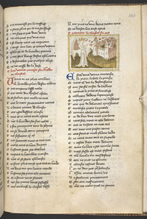 Egerton 1069, f.144 Venus throwing her torch into the castle and setting it on fire, from 'Guillaume de Lorris and Jean de Meun, Roman de la Rose' (ink & colour on vellum)
