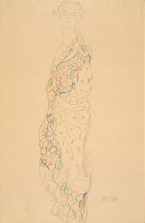 Woman in Kimono, 1917-18 (pencil and red and blue pencil with white heightening on heavy cream wove paper)