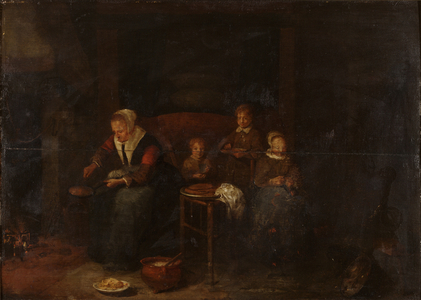 Domestic scene near a fireplace, c.1650-60 (oil on panel)