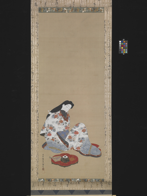 Courtesan In Reverie (ink and colour on silk, hanging scroll)