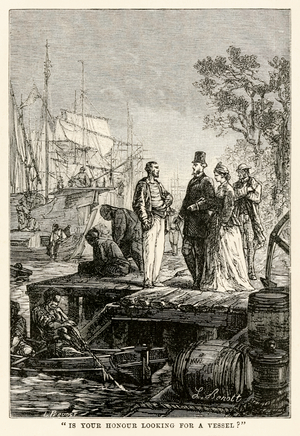 "Is your honour looking for a vessel?", from 'Around the World in Eighty Days' by Jules Verne (1828-1905), engraved by Louis Prevost, 1873 (engraving)