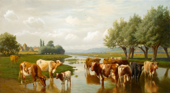 Cattle in a Water Meadow near Thanington, Kent, 1901 (oil on canvas)