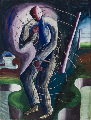 'Barbed-wire-itis', or 'Claustrophobia', Marlag O, Westertimke, Lower Saxony (gouache on paper)