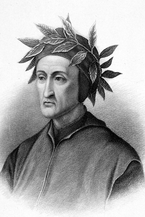 Dante Alighieri (1265-1321) Italian writer (Divine Comedy), here crowned with laurels, engraving