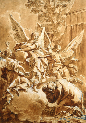 Abraham and the Three Angels, c.1750 (pen and brown ink over black chalk with red wash)