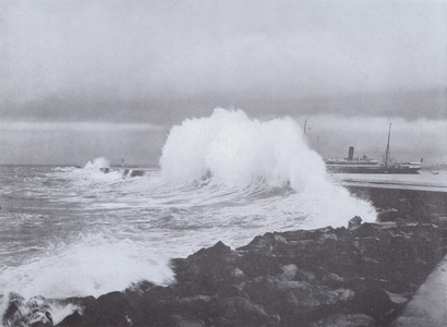 Breakwater, Colombo, during S-W Monsoon (b/w photo)