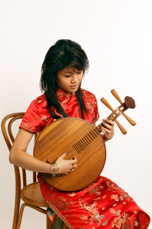 Chinese player of a moon shaped lute