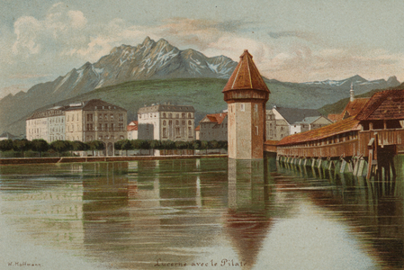 Lake Lucerne: Mount Pilate (colour litho)