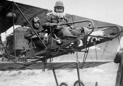 Anton Baierlein in his Otto biplane, 1912 (b/w photo)