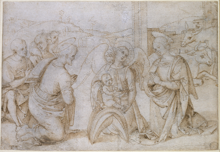 The Adoration of the Shepherds, WA1855.90 (pen & brown ink on off-white paper, pricked for transfer)