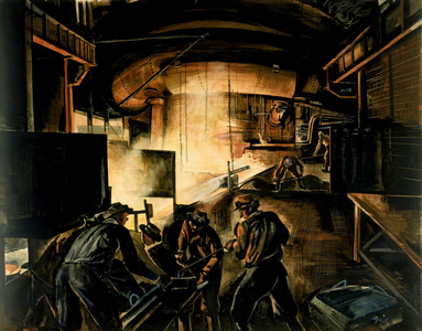 Open Hearth Furnace, Inland Steel Series, 1938 (gouache)