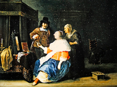 A scene in a house of ill-repute (oil on panel)