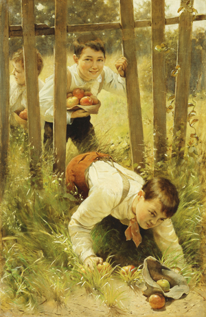 Stealing Apples,  (oil on canvas)