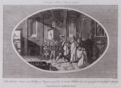 Odo, Earl of Kent and Bishop of Bayeux seized by his brother William I for having aspired to the papal dignity (engraving)