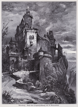 Castle of a medieval German knight (engraving)