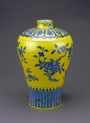 Prunus Vase (meiping) (porcelain with underglaze blue & overglaze enamels)