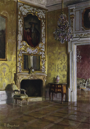 Yellow Room in the Residence, Bamberg, Re-decorated about 1730 (colour litho)
