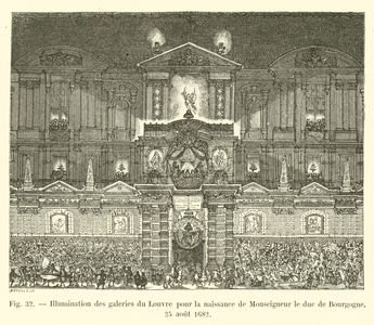 Illumination des galeries du Louvre pour la naissance de Monseigneur le duc de Bourgogne, 25 aout 1682 (engraving)