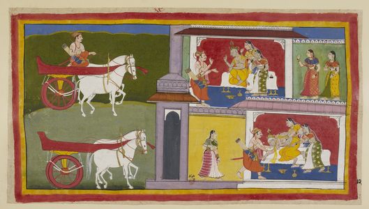 Sumantra delivers Rāma’s message; king faints, caught by queens, 1653 (miniature)