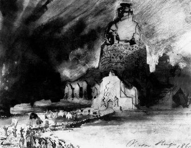 Handwriting of Victor Hugo down his drawing for his epic The legend of the centuries, 1860