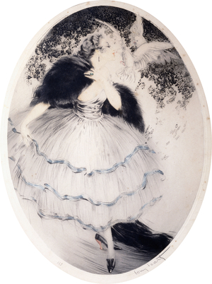 Lady with Two Doves, 1922 (etching and drypoint, heightened with blue, red and green)