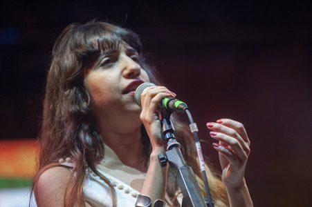 Liron Haim of A-Wa performing at Carpino Folk Festival, Puglia, Italy, 2015 (photo)
