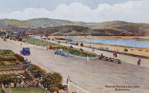 Marine Parade and Estuary, Barmouth (colour litho)