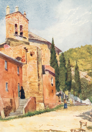 Church of Perti, near Castello Gavone (colour litho)