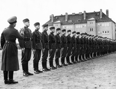 Parade ground drill of a unit of the Luftwaffe, 1938 (b/w photo)