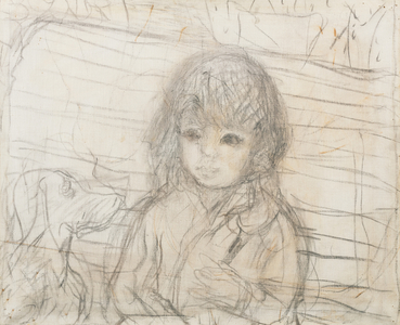 Isabelle Lecomte du Nouy with the artist's dog in Canet, 1940(pencil on canvas)