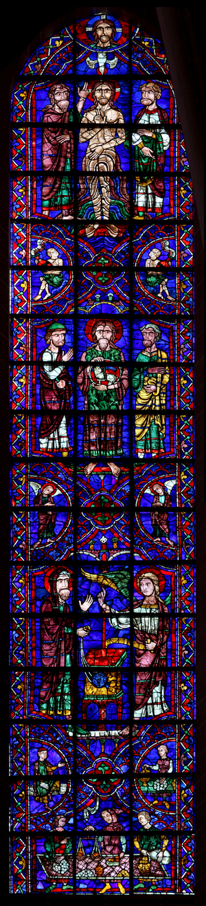 Three scenes from the Life of St John the Baptist (w106) (stained glass)