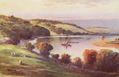 A Bend of the Tamar, near Plymouth (colour litho)