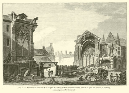 Demolition du refectoire et du chapitre de l'abbaye de Saint-Germain des Pres, en 1797, d'apres une gouache de Demachy, communiquee par M Bonnardot (engraving)