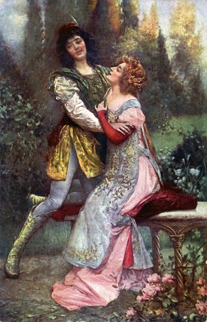 Literature. Francesca da Rimini and Paolo Malatesta. Illustration inspired by S. Postiglione in: The Divine Comedy, by Dante Alighieri, Czech Republic, c.1910 (postcard)