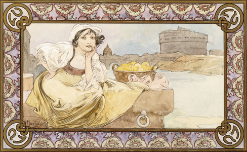 Italian Girl, 1900 (w/c & ink maquette)