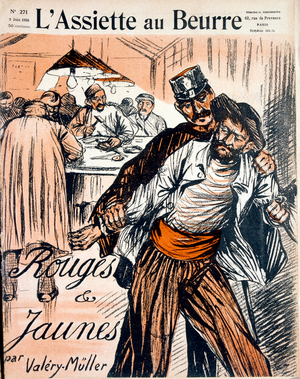 Yellow Peril and striking anarchists depicted illustration in the Assette au Beurre, 1906 (engraving)