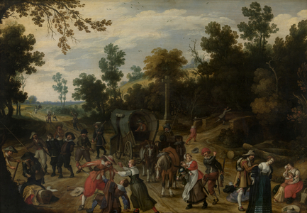 Landscape with Travellers attacked by Robbers (oil on panel)
