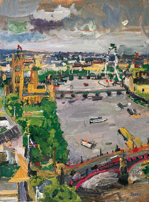 East from Millbank Tower, overcast, 2011 (oil on board)