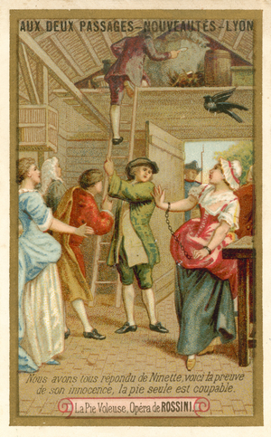 Scene from la gazza ladra (The Thieving Magpie), opera by Gioachino Rossini (chromolitho)