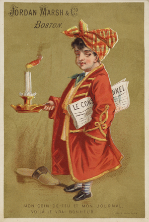 Boy with Newspaper carrying Lit Candle (chromolitho)